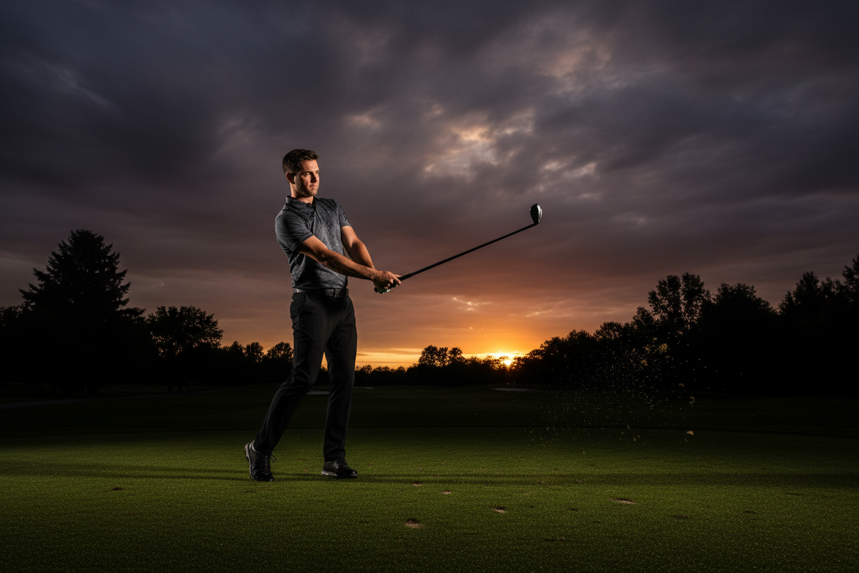 Man Playing Golf with a dark background