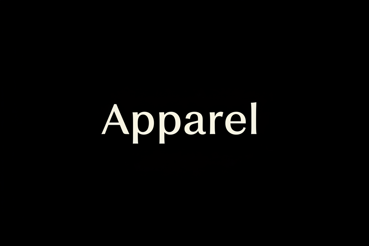The word Apparel with a black background